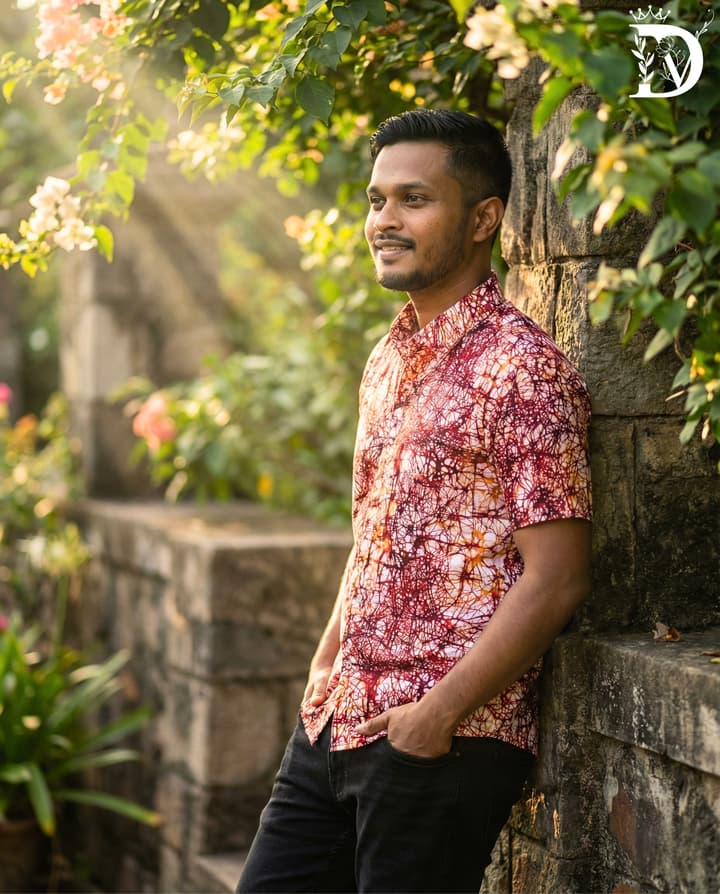 Web Batik Print - Orange and Red, Men's Button Down Shirt — alternate view